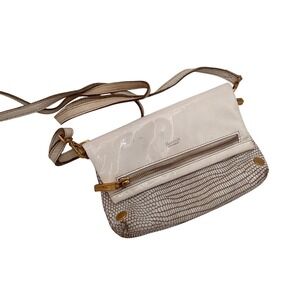 Hammitt VIP LRG Clutch Bag in White Leather Snakeskin Pattern